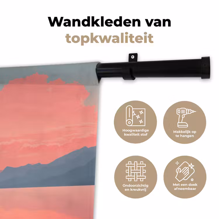 Wandkleed - Zeilboot - Roze zee - Zonsondergang - Bergen — 3