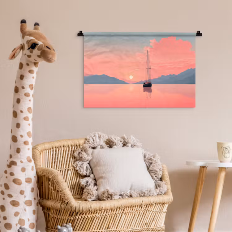 Wandkleed - Zeilboot - Roze zee - Zonsondergang - Bergen — 5