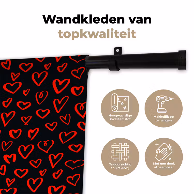 Wandkleed - Zwart - Harten - Rood — 3