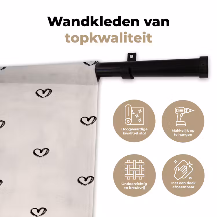 Wandkleed - Zwart - Hartjes - Patroon — 3