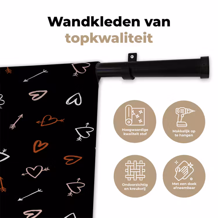 Wandkleed - Zwart - Hartjes - Pijl - Patroon — 3