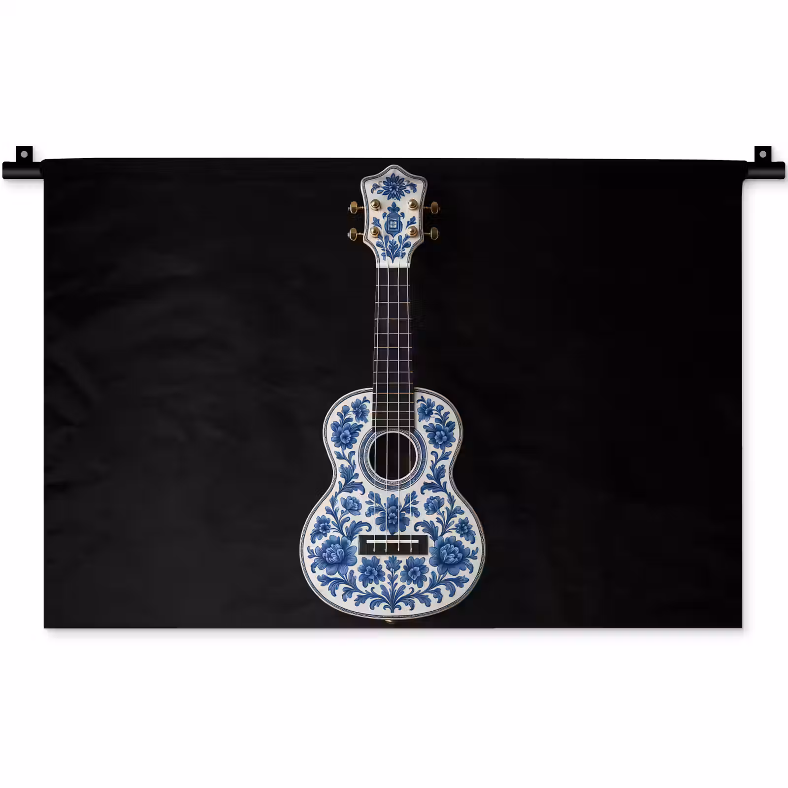 Wandkleed - Ukelele - Delfts - Blauw - Muziek — 1