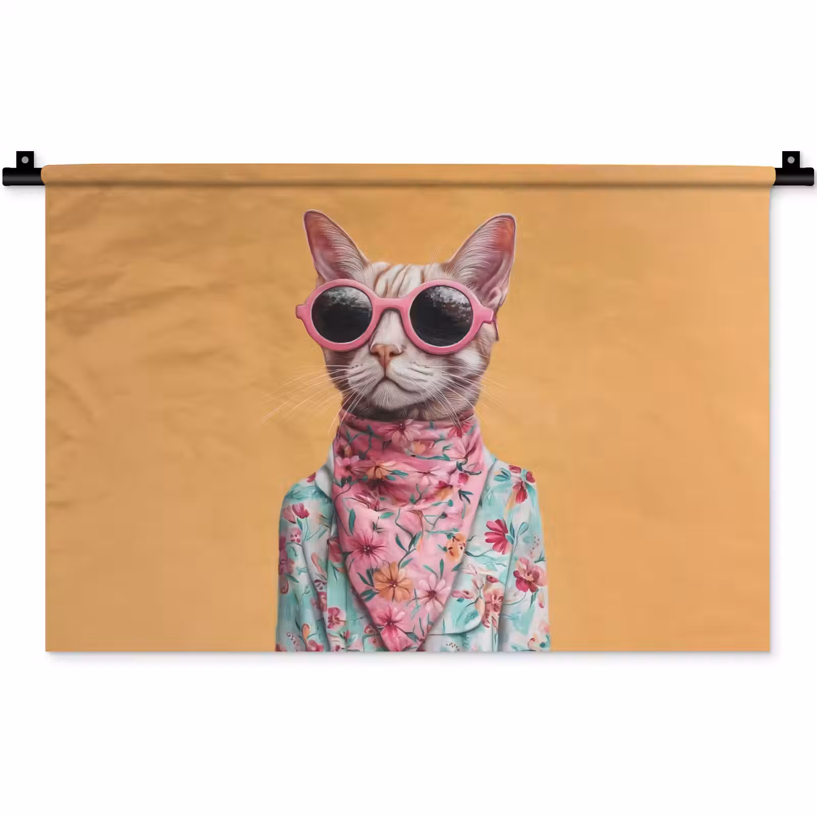 Wandkleed - Zonnebril - Kat - Sjaal - Bloemen — 1