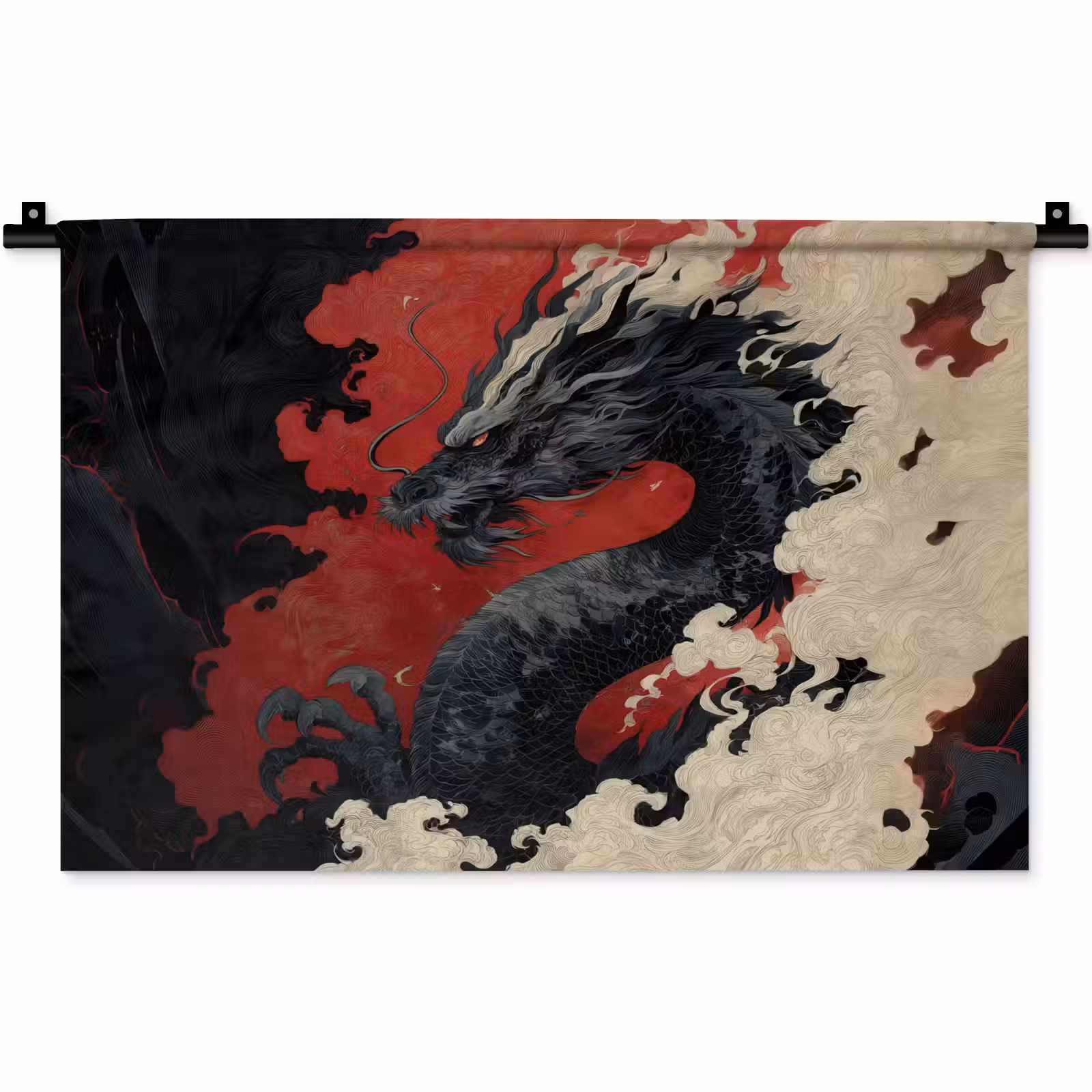 Wandkleed - Zwarte draak - Rookwolken - Rood — 1