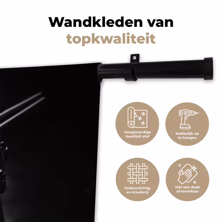 Wandkleed - Trommel - Close-up - Drumstokken - Zwart — 3