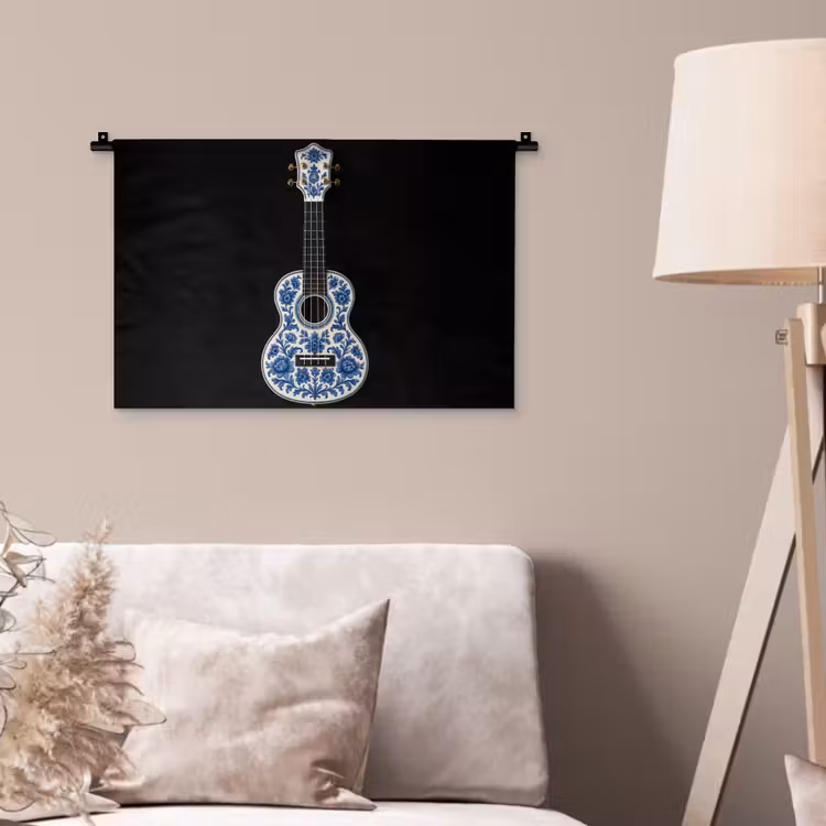 Wandkleed - Ukelele - Delfts - Blauw - Muziek — 2