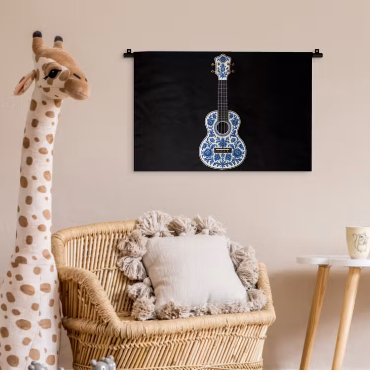 Wandkleed - Ukelele - Delfts - Blauw - Muziek — 5