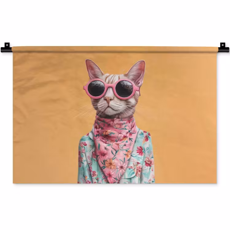 Wandkleed - Zonnebril - Kat - Sjaal - Bloemen — 1