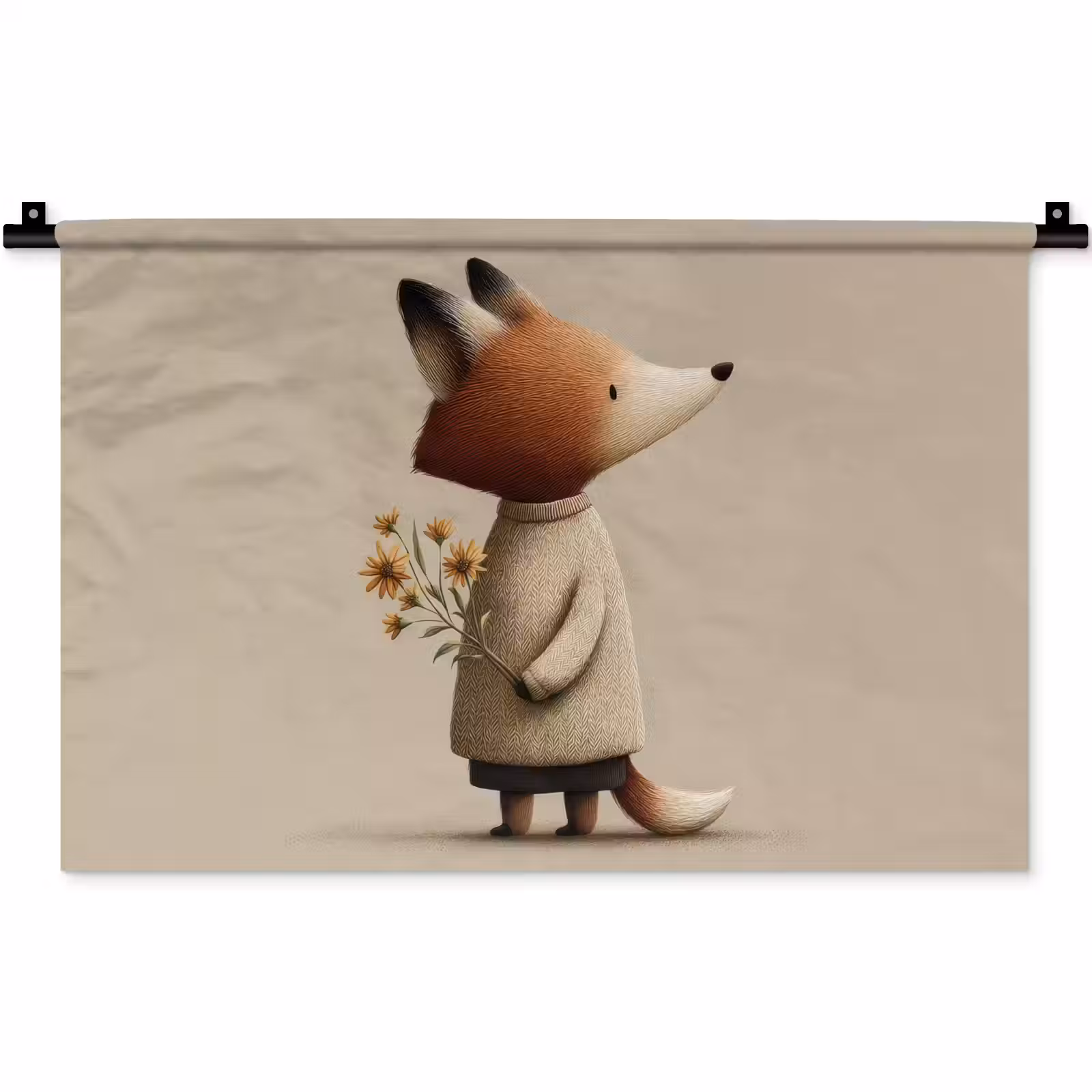Wandkleed - Vos - Gele bloemen - Minimalistisch — 1