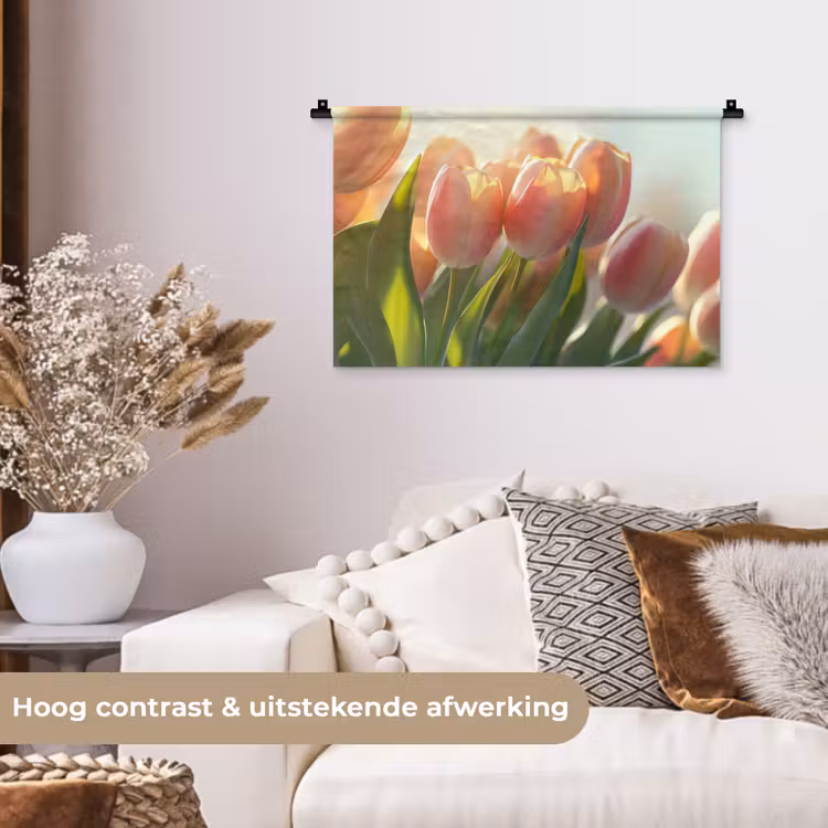Wandkleed - Tulpen - Roze - Zonnestralen — 4