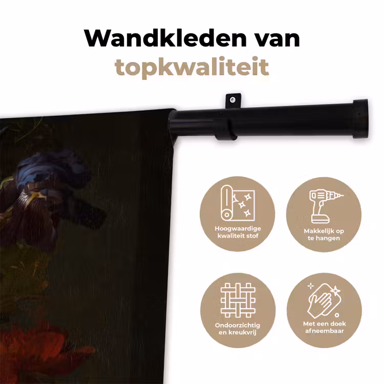 Wandkleed - Vaas met bloemen - Schilderij van Rachel Ruysch — 3