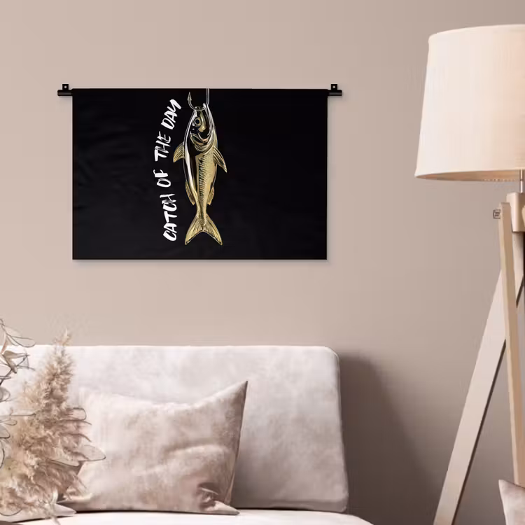 Wandkleed - Vis - Zwart - Goud - Tekst — 2