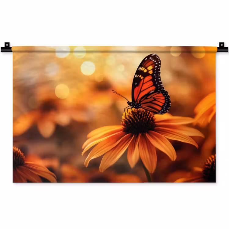 Wandkleed - Vlinder - Bloemen - Oranje — 1