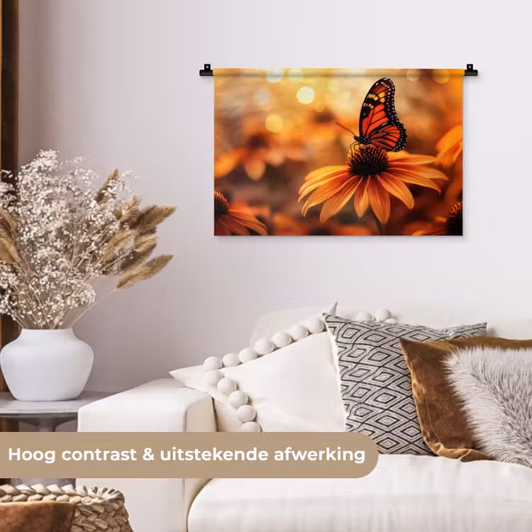 Wandkleed - Vlinder - Bloemen - Oranje — 4