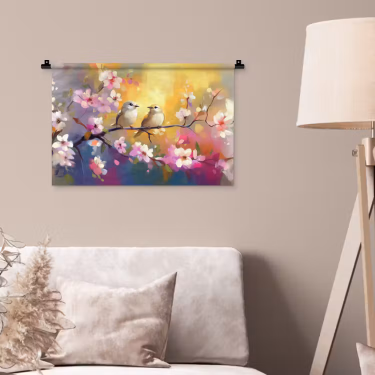 Wandkleed - Vogels - Bloemen - Roze — 2