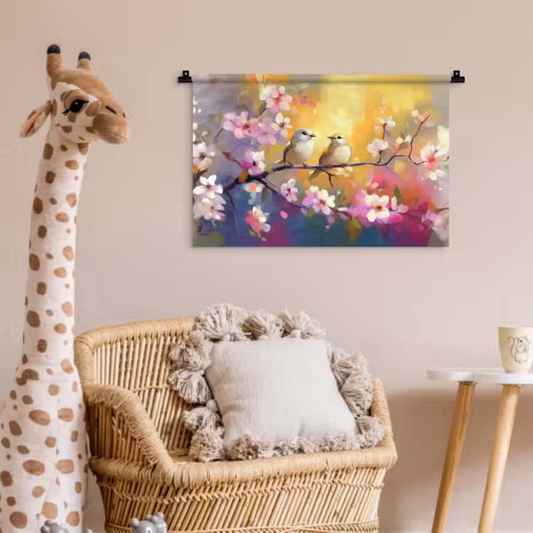 Wandkleed - Vogels - Bloemen - Roze — 5