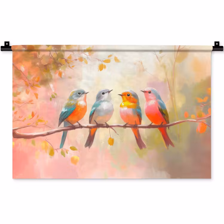 Wandkleed - Vogels - Kleurrijk - Tak — 1