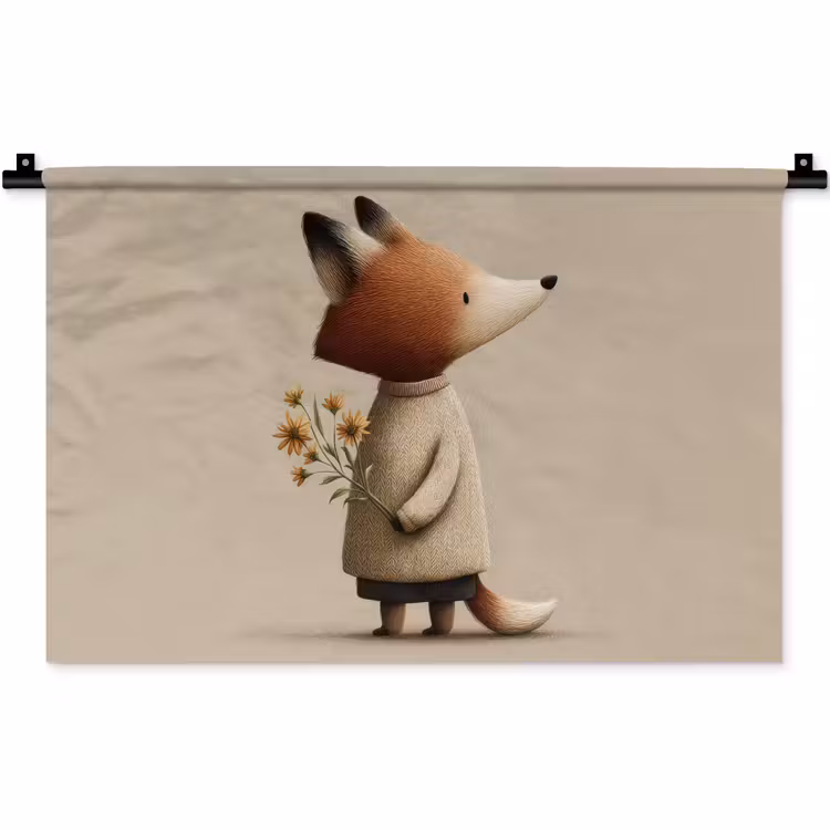 Wandkleed - Vos - Gele bloemen - Minimalistisch — 1