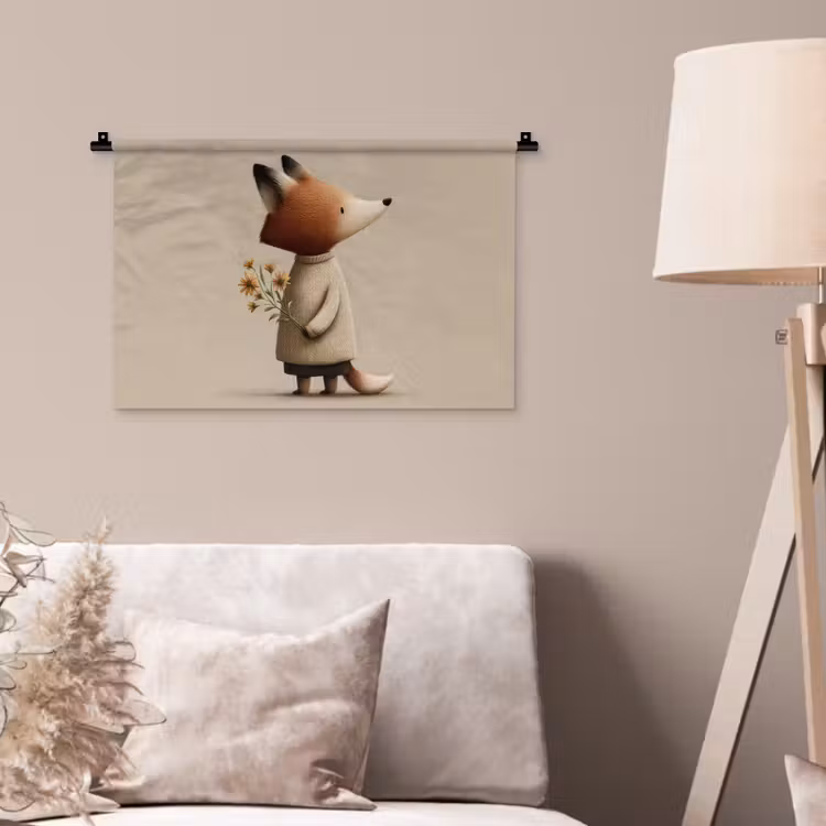 Wandkleed - Vos - Gele bloemen - Minimalistisch — 2
