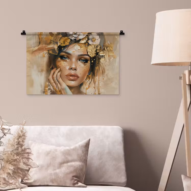 Wandkleed - Vrouw - Bloemen - Goud - Portret — 2