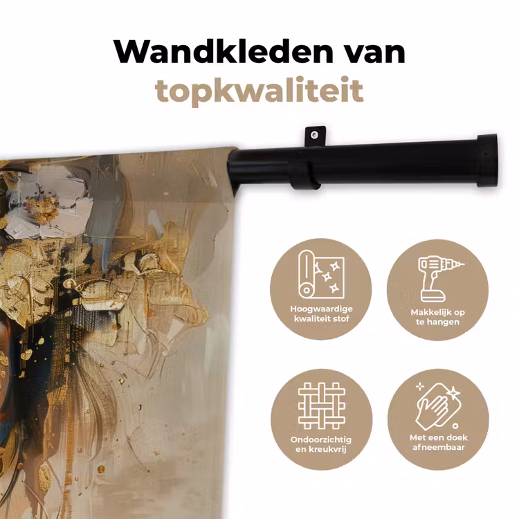 Wandkleed - Vrouw - Bloemen - Goud - Portret — 3