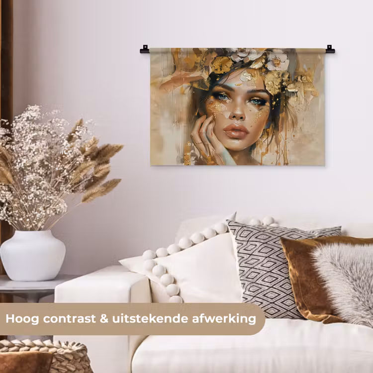 Wandkleed - Vrouw - Bloemen - Goud - Portret — 4