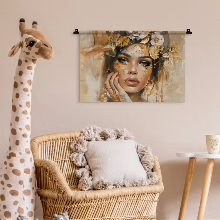 Wandkleed - Vrouw - Bloemen - Goud - Portret — 5