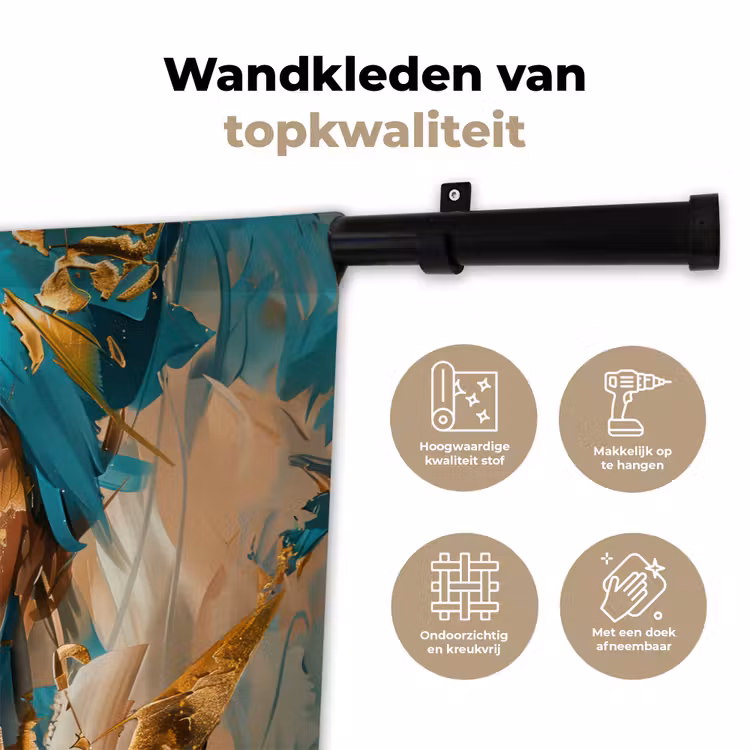 Wandkleed - Vrouw - Portret - Goud - Luxe - Blauw — 3