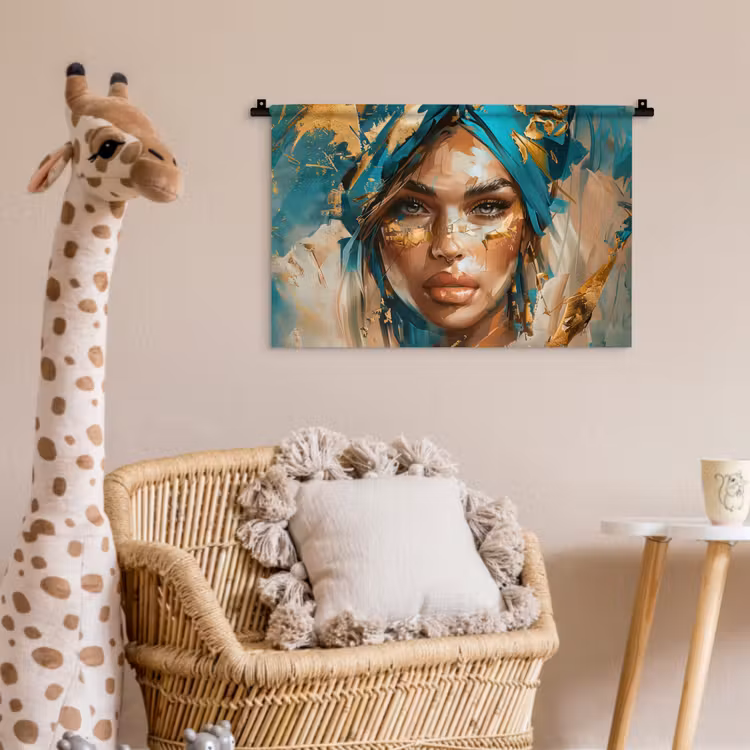Wandkleed - Vrouw - Portret - Goud - Luxe - Blauw — 5