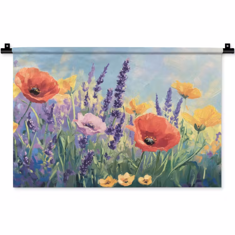 Wandkleed - Weide - Bloemen - Kleurrijk — 1