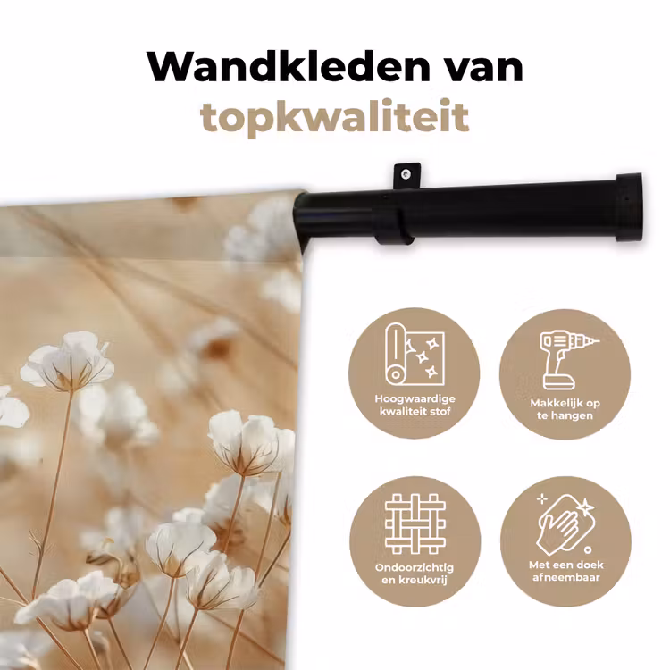 Wandkleed - Wilde - Bloemen - Wit — 3