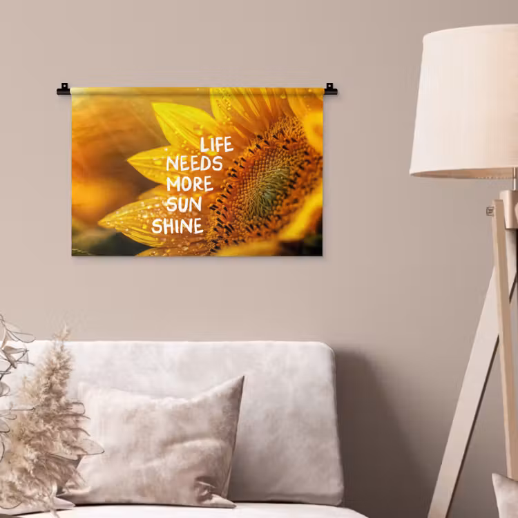 Wandkleed - Zonnebloem - Close up - Geel - Quote — 2