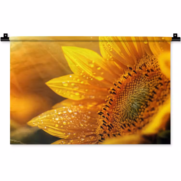 Wandkleed - Zonnebloem - Dauwdruppels - Geel - Zonlicht — 1