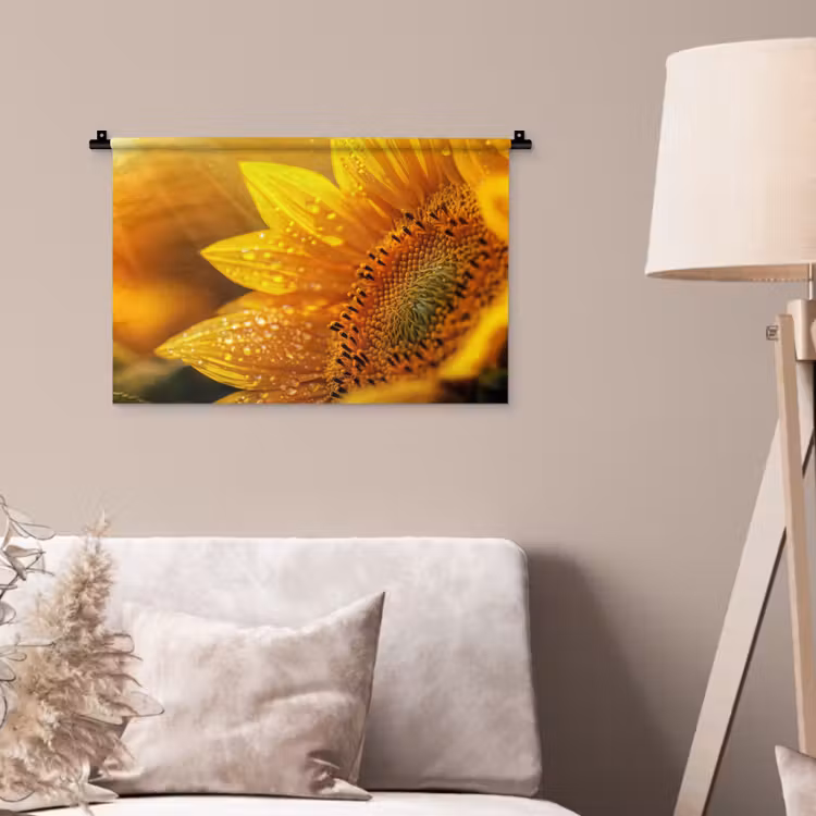 Wandkleed - Zonnebloem - Dauwdruppels - Geel - Zonlicht — 2