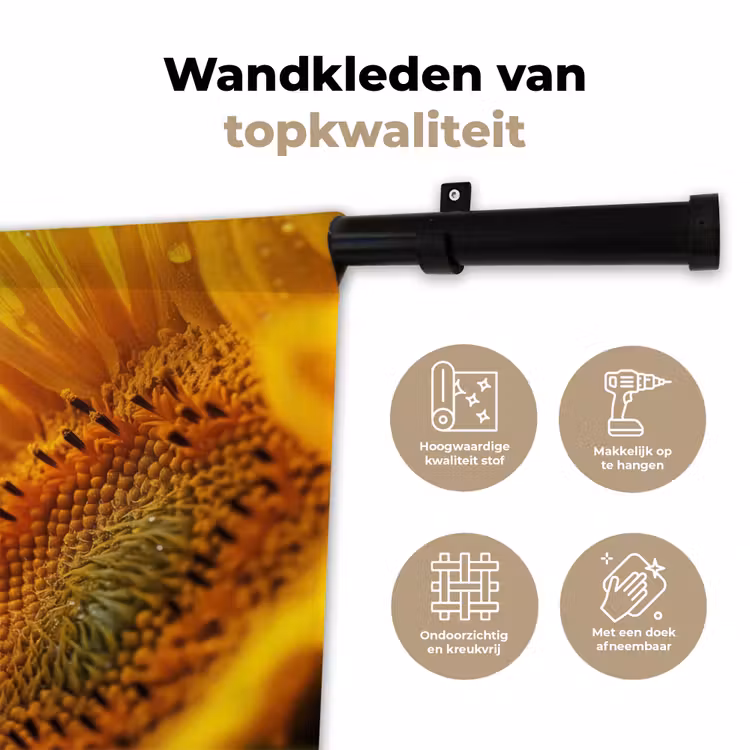 Wandkleed - Zonnebloem - Dauwdruppels - Geel - Zonlicht — 3