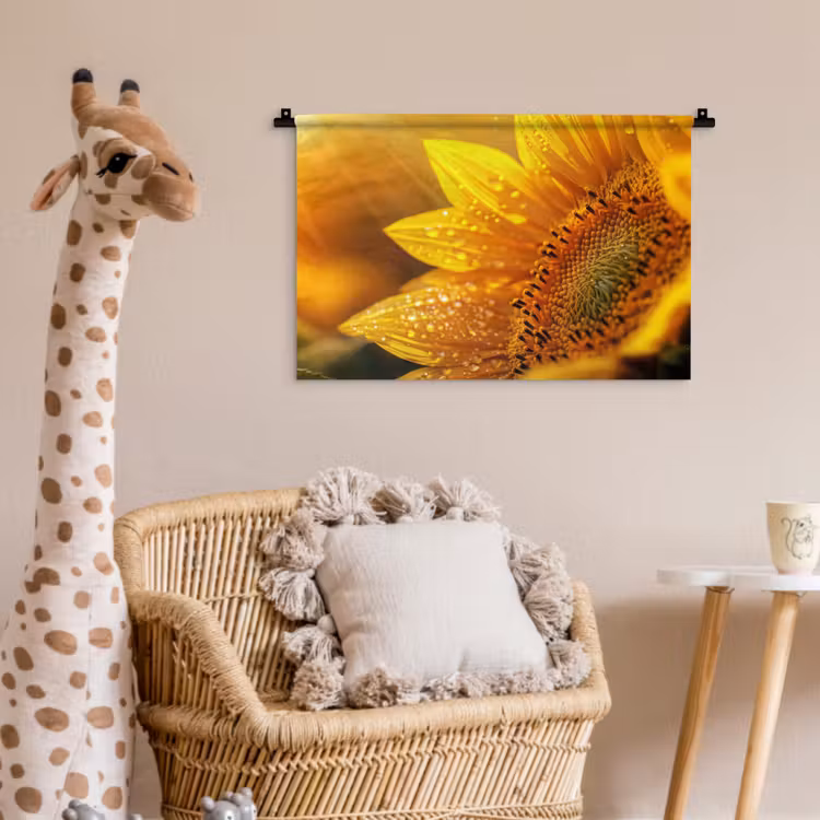 Wandkleed - Zonnebloem - Dauwdruppels - Geel - Zonlicht — 5