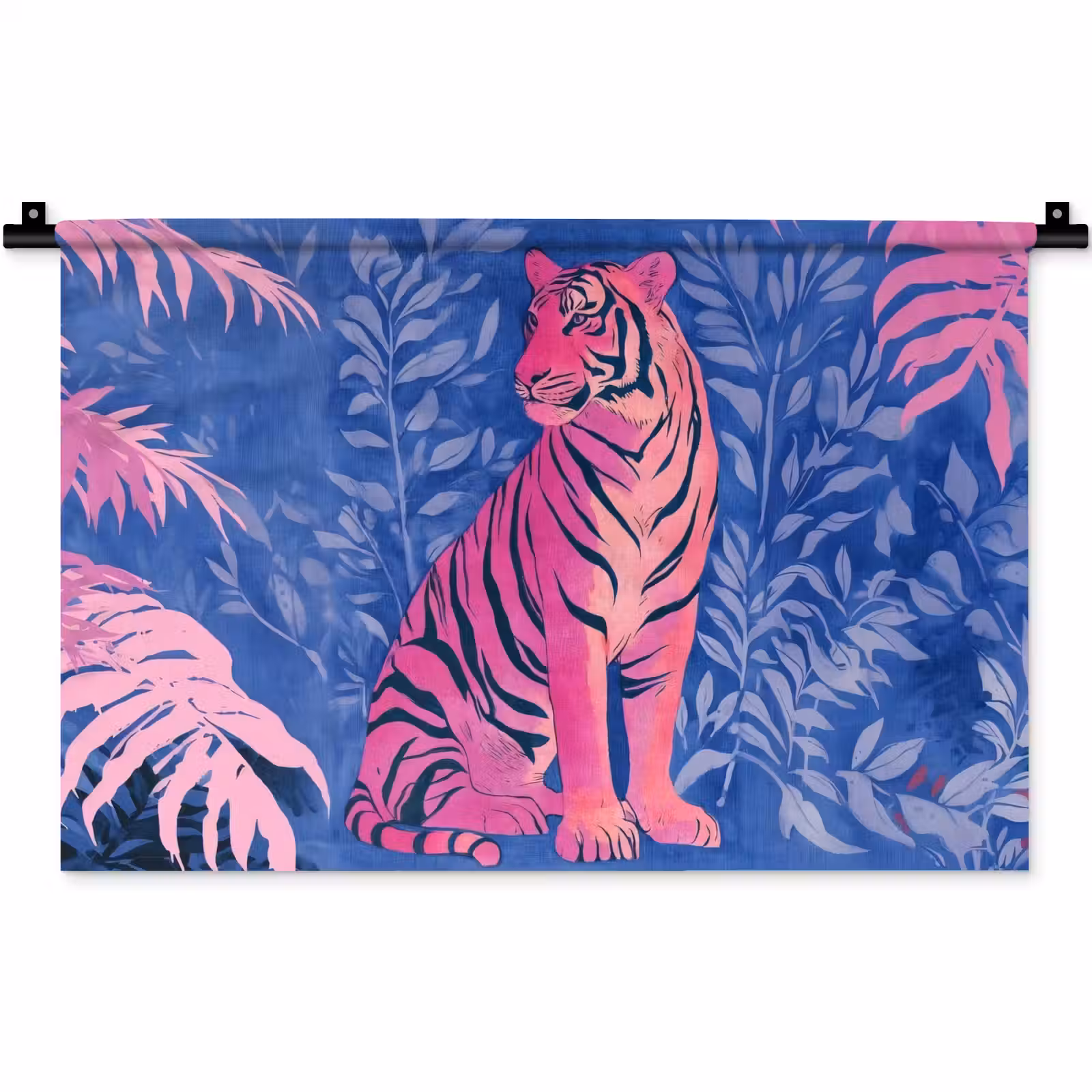 Wandkleed - Tijger - Roze - Bladeren - Jungle — 1
