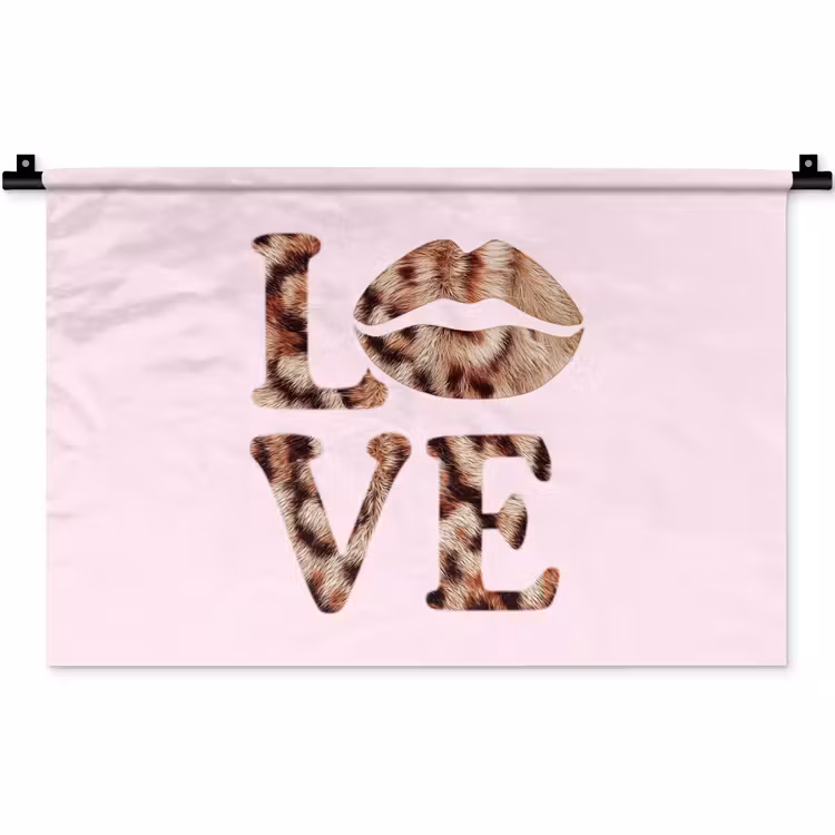 Wandkleed - Tekst - Love - Pantervacht - Lichtroze — 1