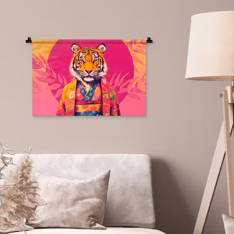 Wandkleed - Tijger - Kimono - Planten - Roze — 2