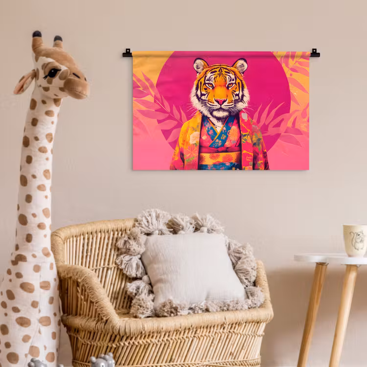 Wandkleed - Tijger - Kimono - Planten - Roze — 5