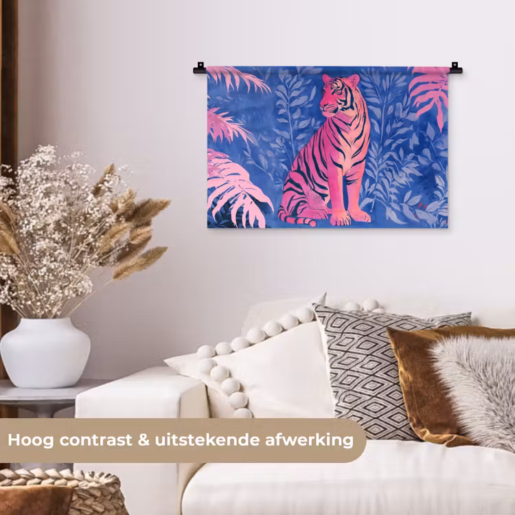 Wandkleed - Tijger - Roze - Bladeren - Jungle — 4