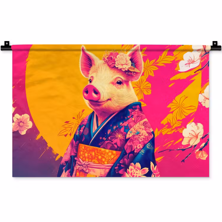 Wandkleed - Varken - Bloemkroon - Kimono - Abstract — 1