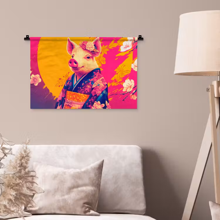 Wandkleed - Varken - Bloemkroon - Kimono - Abstract — 2