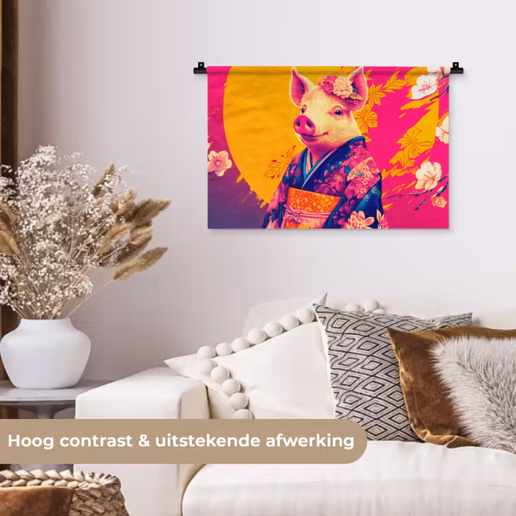 Wandkleed - Varken - Bloemkroon - Kimono - Abstract — 4