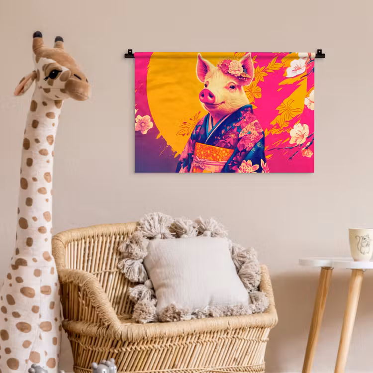 Wandkleed - Varken - Bloemkroon - Kimono - Abstract — 5