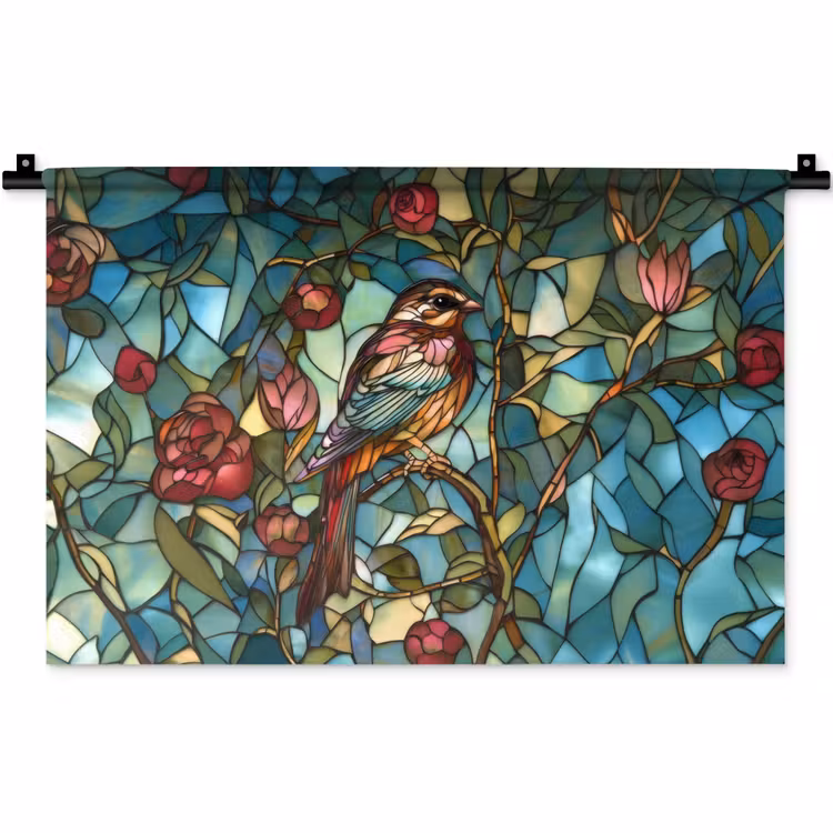 Wandkleed - Vogel - Tak - Rozen - Mozaïek — 1
