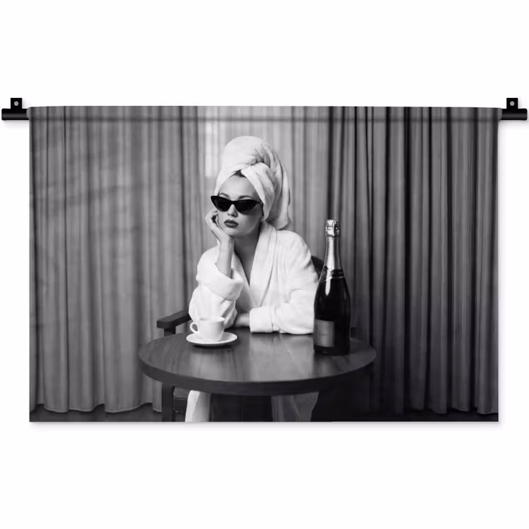 Wandkleed - Vrouw - Bubbels - Zwart - Wit — 1