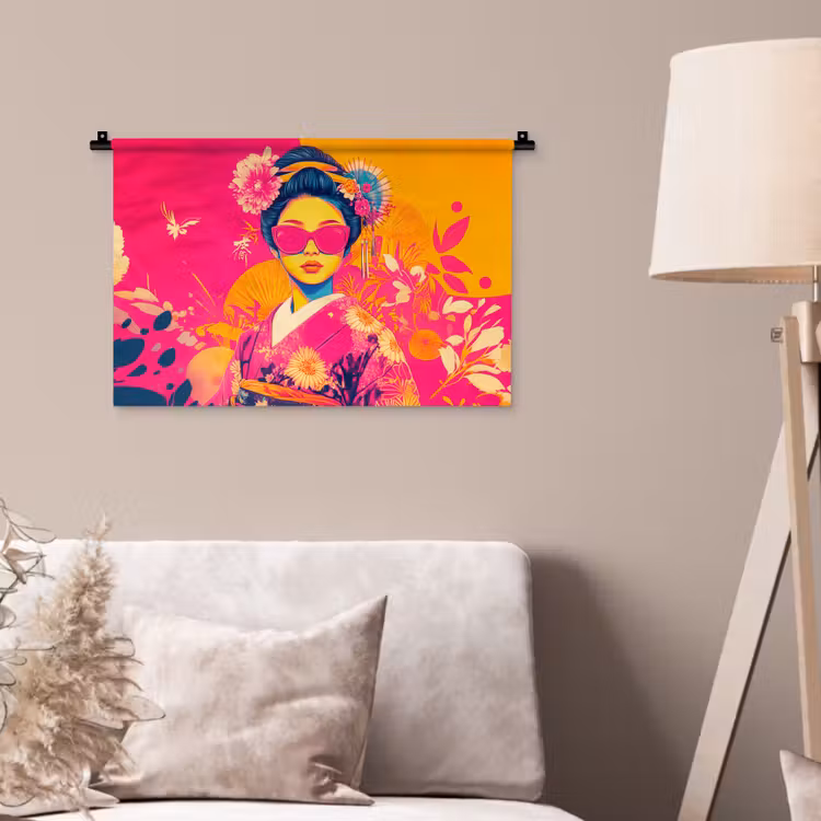 Wandkleed - Vrouw - Zonnebril - Abstract - Oranje — 2