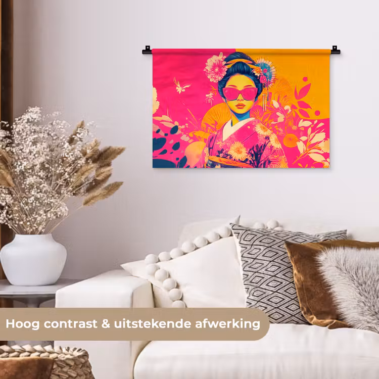 Wandkleed - Vrouw - Zonnebril - Abstract - Oranje — 4