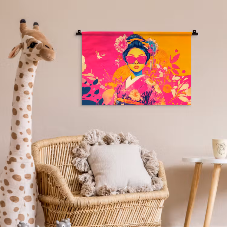 Wandkleed - Vrouw - Zonnebril - Abstract - Oranje — 5